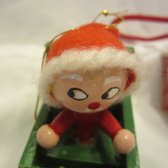 VTG 60'S WOODEN BLOCK ORNAMENTS SET OF 2 - Picture 6 of 8